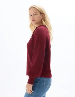 Ronde hals trui met sierknopen - rood