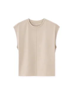 Ruimvallend mouwloos katoenen T-shirt beige