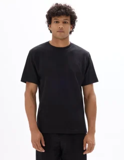 Ruimvallend T-shirt met ronde hals en plissé - Zwart