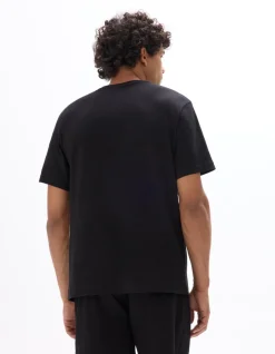 Ruimvallend T-shirt met ronde hals en plissé - Zwart