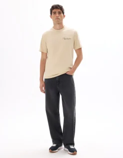Ruimvallend T-shirt met ronde hals, 100% katoen, stadspRint - Beige