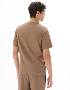 Ruimvallend T-shirt ronde hals geplooid - taupe