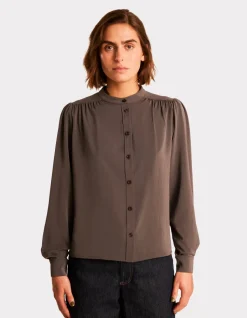 Satijnen blouse met knoopjes - grijs