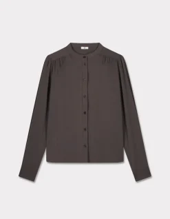 Satijnen blouse met knoopjes - grijs