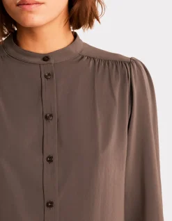 Satijnen blouse met knoopjes - grijs