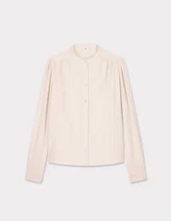 Satijnen blouse met knoopjes - beige