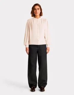 Satijnen blouse met knoopjes - beige