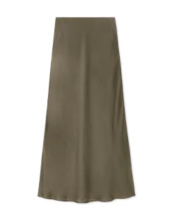 Satijnen midi rok - Kaki