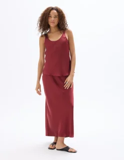 Satijnen midi-rok - Rood