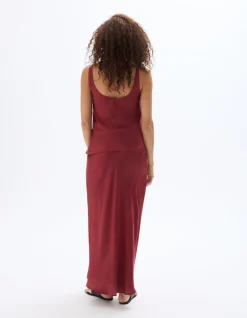 Satijnen midi-rok - Rood