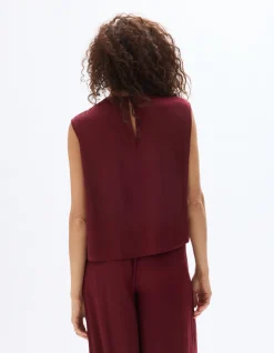 Satijnen mouwloze blouse - vijg