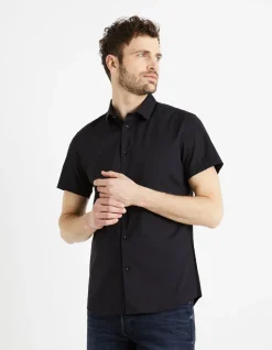 Slim fit blouse in stretch katoen - zwart