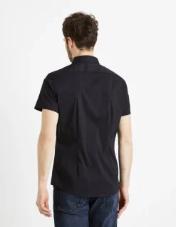 Slim fit blouse in stretch katoen - zwart