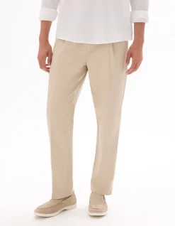 Slim fit broek katoen linnen stretch - Beige