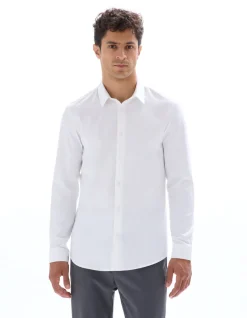 Slim fit dobby 100% katoen overhemd - wit