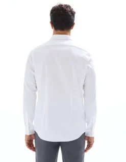 Slim fit dobby 100% katoen overhemd - wit