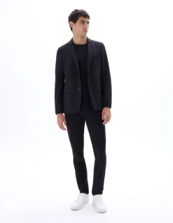 Slim fit geweven stretch blazer - zwart