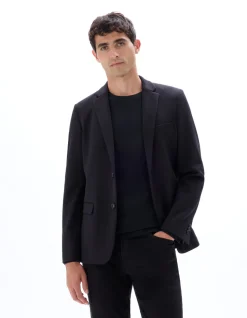 Slim fit geweven stretch blazer - zwart