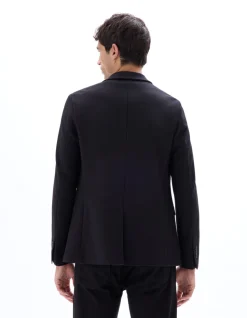 Slim fit geweven stretch blazer - zwart