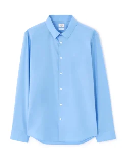 Slim fit hemd in stretchkatoen - middenblauw