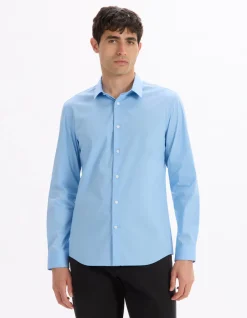 Slim fit hemd in stretchkatoen - middenblauw
