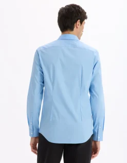 Slim fit hemd in stretchkatoen - middenblauw