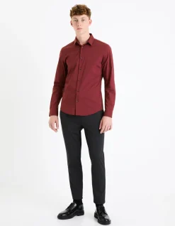 Slim fit hemd van stretchkatoen - bordeaux