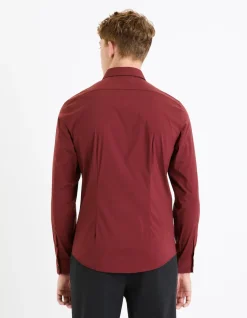 Slim fit hemd van stretchkatoen - bordeaux