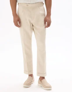 Slim fit katoen-linnen chino broek - beige
