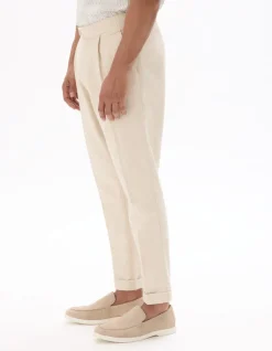 Slim fit katoen-linnen chino broek - beige