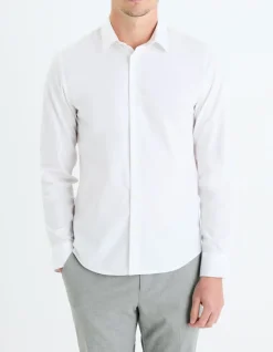 Slim fit overhemd 100% katoen popeline - wit