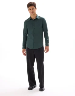 Slim fit Overhemd in stretchkatoen - Groen