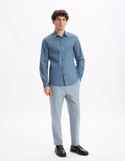Slim fit overhemd van stretchkatoen - blauw