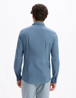 Slim fit overhemd van stretchkatoen - blauw