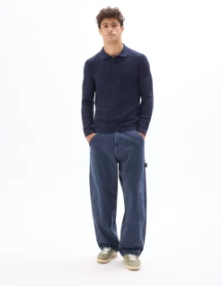 Slim fit polotrui 100% katoen - marineblauw