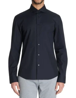Slim fit popeline overhemd 100% katoen - zwart