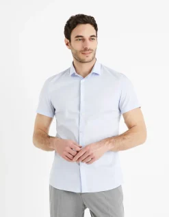 Slim fit shirt in stretchkatoen - lichtblauw