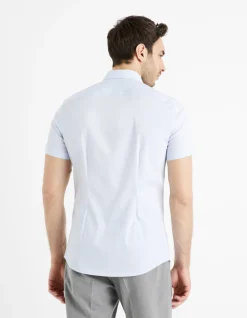 Slim fit shirt in stretchkatoen - lichtblauw