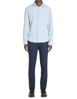 Slim fit shirt met Franse kraag - blauw