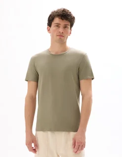 Slim fit T-shirt met ronde hals in stretchkatoen - laurier