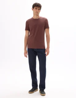 Slim fit T-shirt met ronde hals van stretchkatoen - bordeauxrood