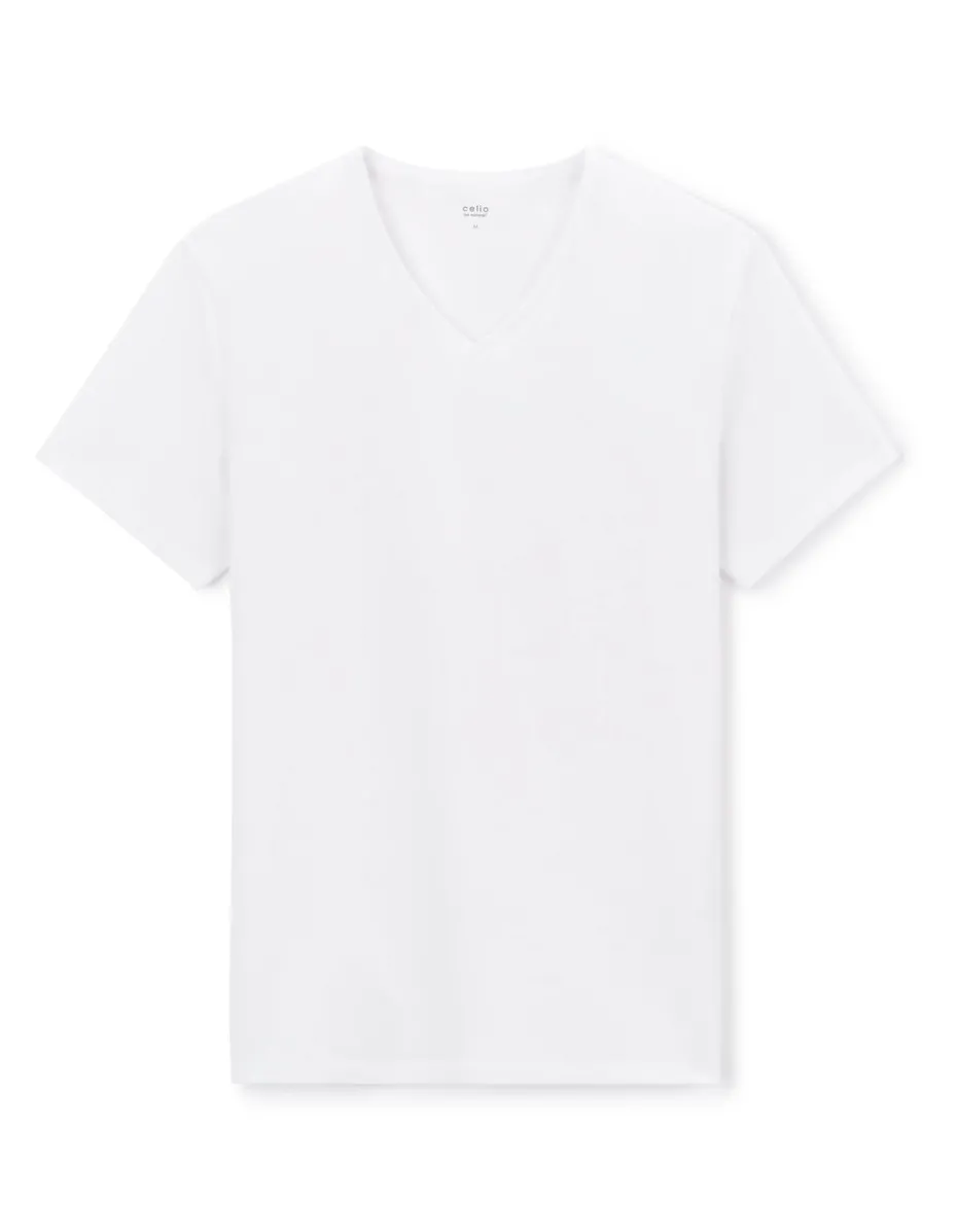 Slim fit T-shirt met V-hals van stretchkatoen - wit