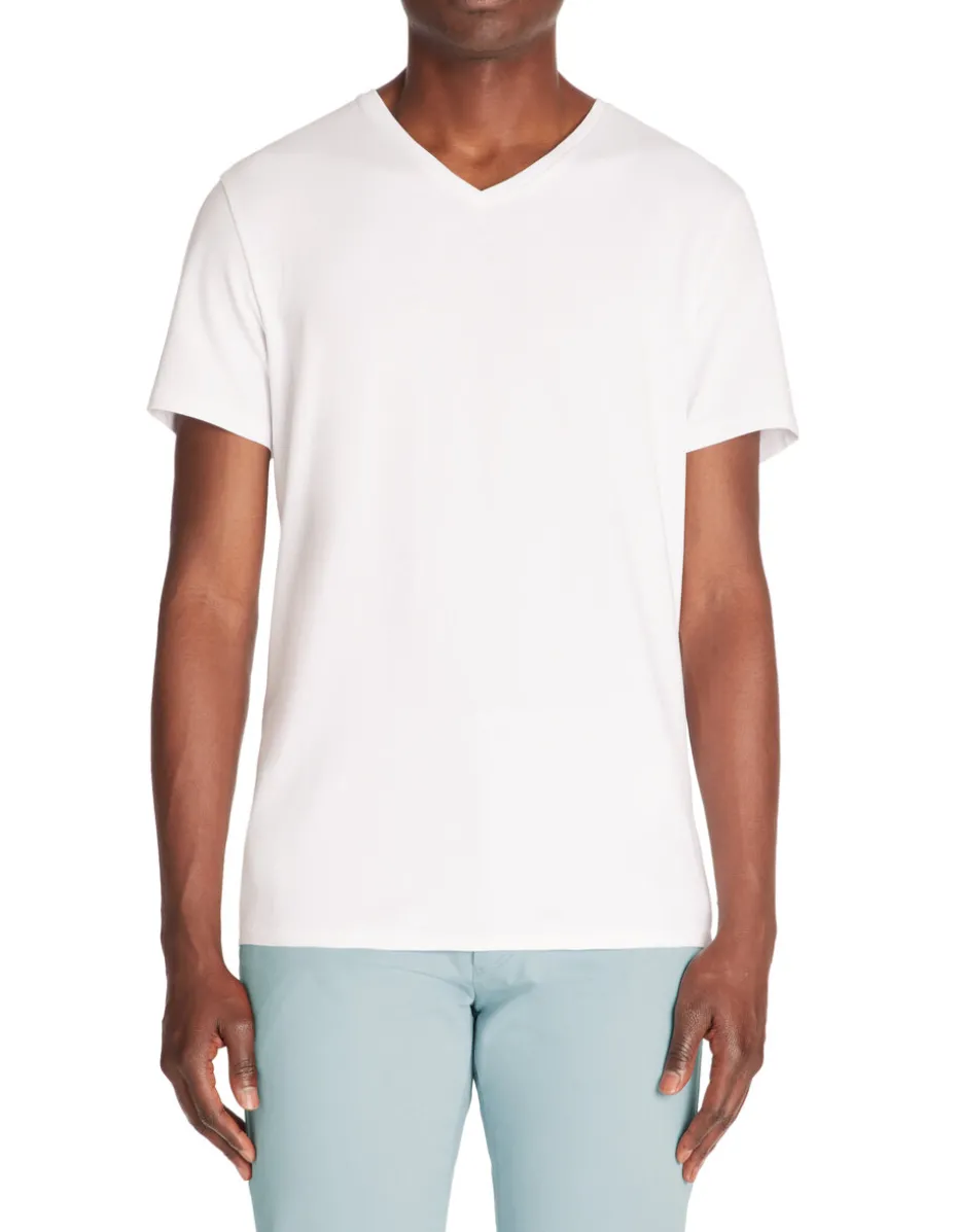 Slim fit T-shirt met V-hals van stretchkatoen - wit