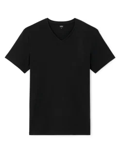 Slim fit T-shirt met V-hals in stretchkatoen - zwart