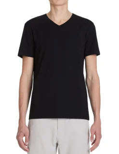 Slim fit T-shirt met V-hals in stretchkatoen - zwart