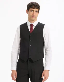 Slim stretch kostuumvest - zwart