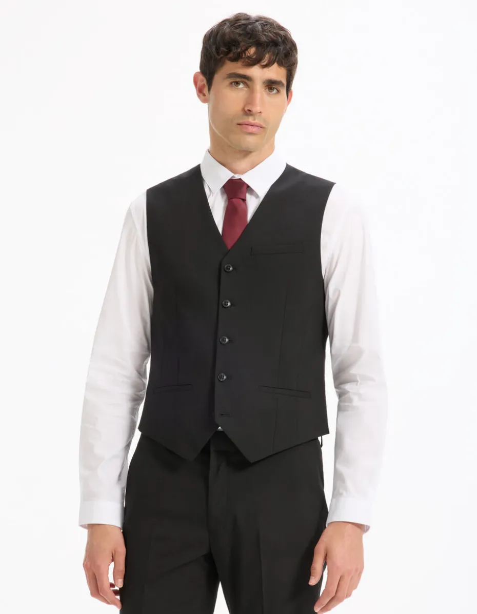 Slim stretch kostuumvest - zwart