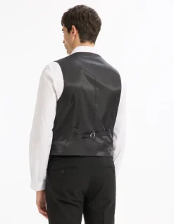 Slim stretch kostuumvest - zwart