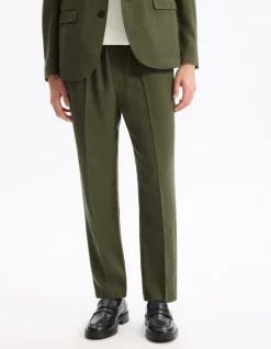 Slim-fit broek van lyocell en linnenmix - kaki