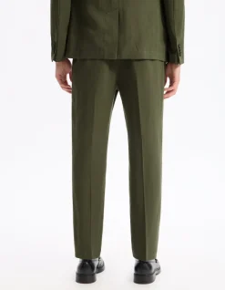 Slim-fit broek van lyocell en linnenmix - kaki